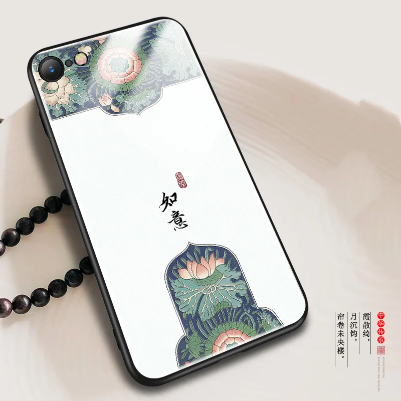 Китайский стиль Zen зеркальный стеклянный чехол для Iphone 6 6s 7 8 Plus богатство