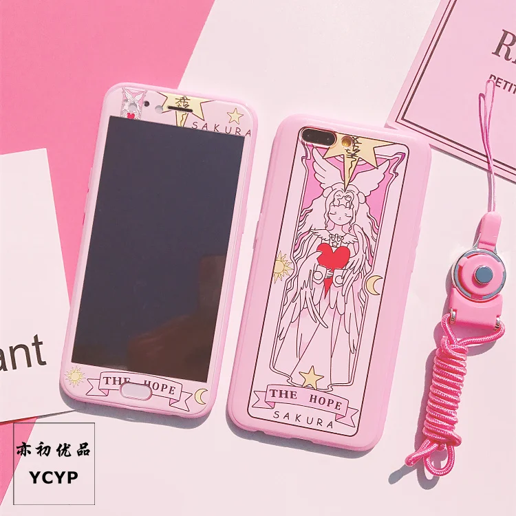 OPPO R11 plus Чехол+ пленка для экрана из закаленного стекла, Япония супер милый Captor SAKURA чехол для OPPO R11/OPPO R11 plus Fudas+ ремешок