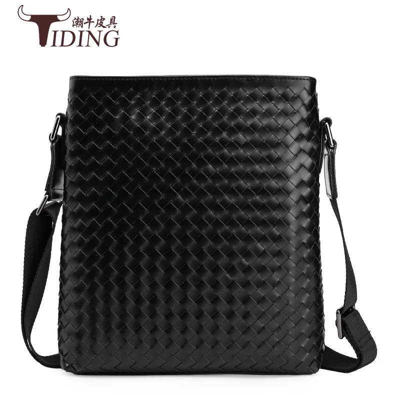 

high quality men messenger bags fashion shoulder bags brand men bag real genuine leather black plaid cintage crossbody bags