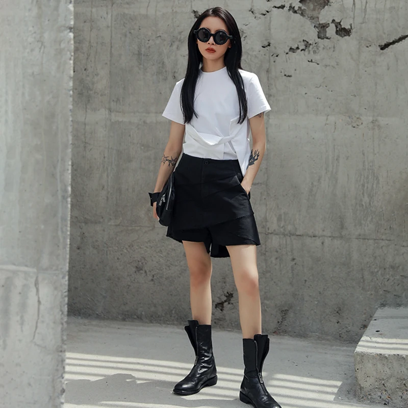 2019 Новинка Весна Лето Высокая талия черные слои нерегулярные раздельные