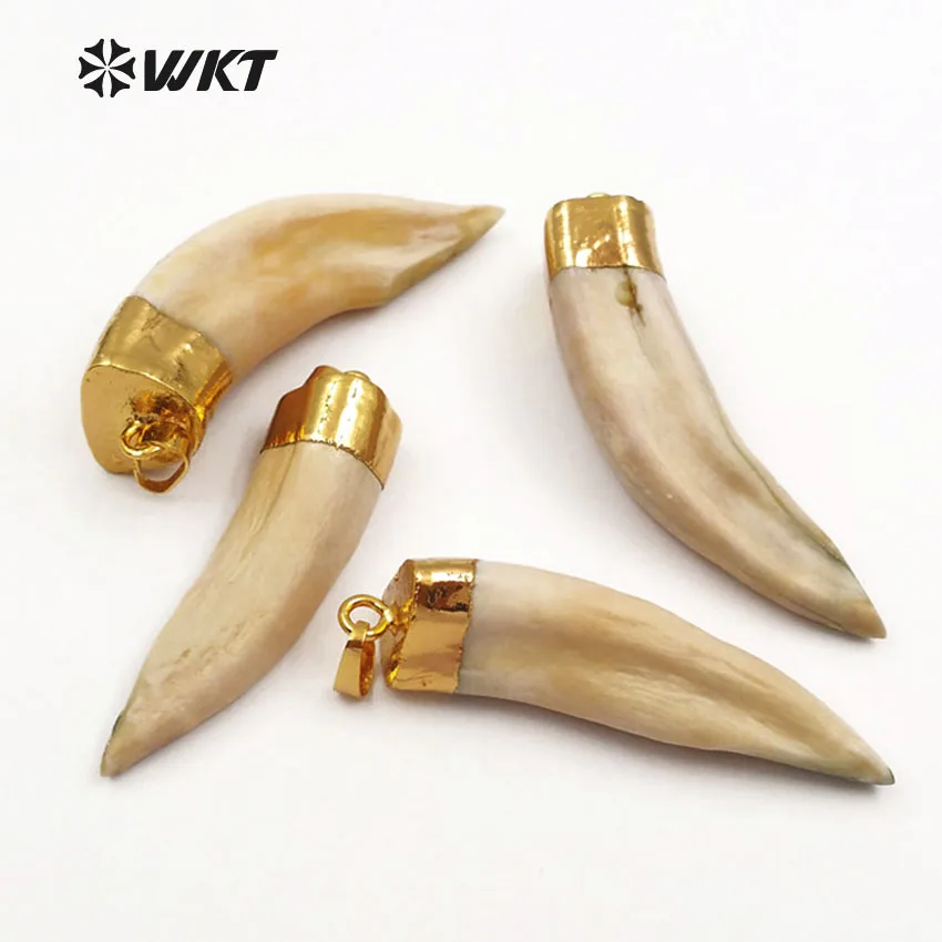 

WT-P241 Raw Wolf Tooth Gold Capped Pendant, Shark Tooth Pendant With Gold Eletroplate Special Gift For Women