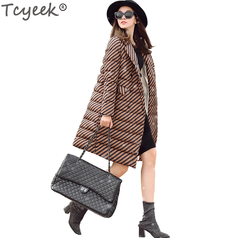 Высококачественная Новая зимняя Женская куртка Tcyeek утепленная на 90% белом утином
