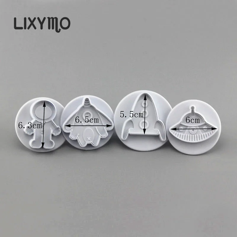 LIXYMO, 4 шт., космический корабль, помадка, плунжерные формы, формочки для печенья, сахара, ремесло, сделай сам, формы для украшения торта