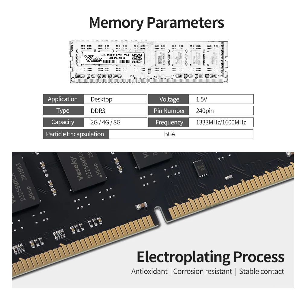 Память Vaseky DDR3 1600 МГц 8 ГБ 4 Гб 1333 2 настольная память высокоскоростная для