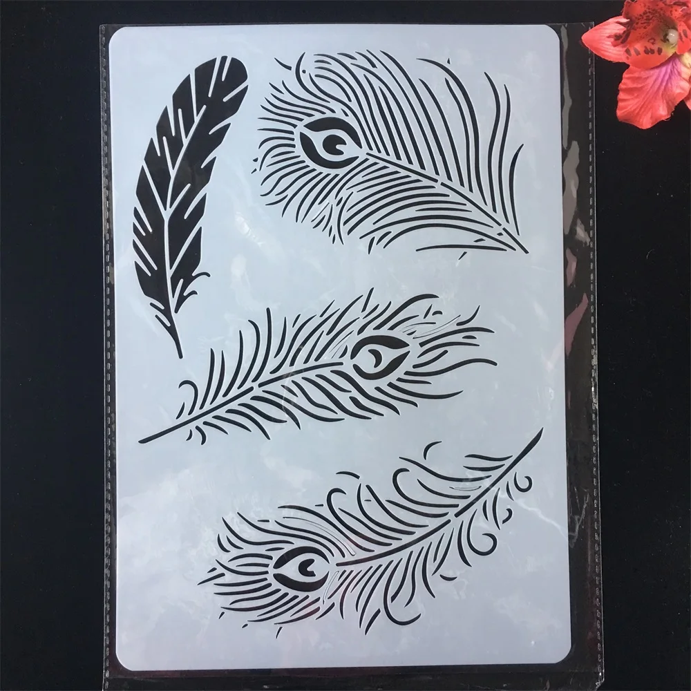 

A4 29cm Peacock Feather DIY Craft Layering Stencils Painting Scrapbooking Stamping Embossing Album Paper Card Template