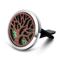 vintage wood tree of life aroma car air freshener stainless steel perfume locket essential oil diffuser detachable clip jewelry