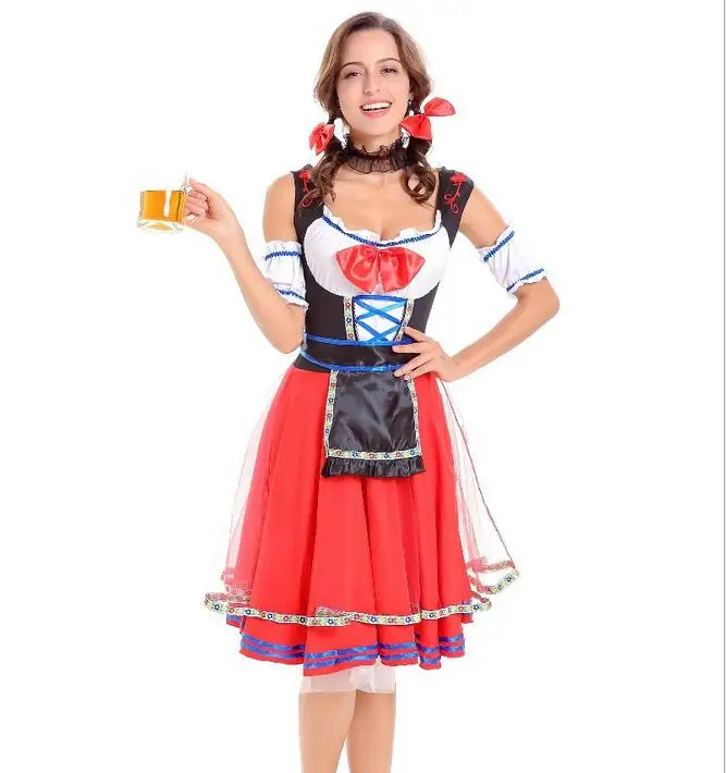Новинка 2017 Женский костюм на Октоберфест Баварская пивная девушка платье Drindl