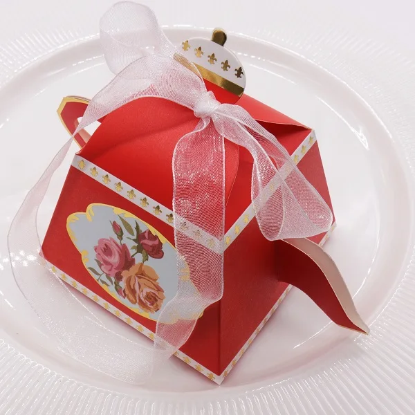 red teapot 50 шт./лот розовый синий чайник конфеты коробка с лентой подарок торт упаковки конфет Коробки для свадьбы Baby Shower украшения для дня рождения - Цвет: red teapot