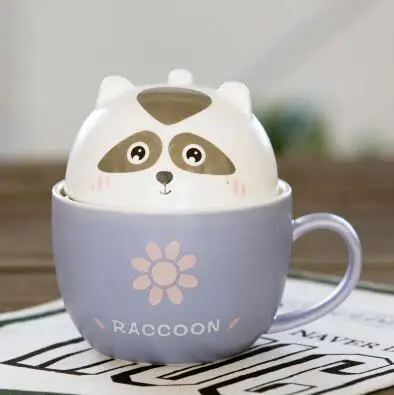 Милый Лисенок с рисунком собачки и котика Polar Bear енота Керамическая кофе Чашки творческий мультфильм воды Чашки довольно животных чашки - Цвет: raccoon