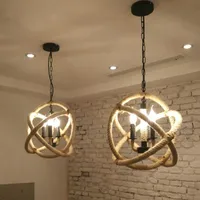 American retro restaurant rope E14 bulb chandeliers European vintage iron ball chandeliers light creative industrial wind