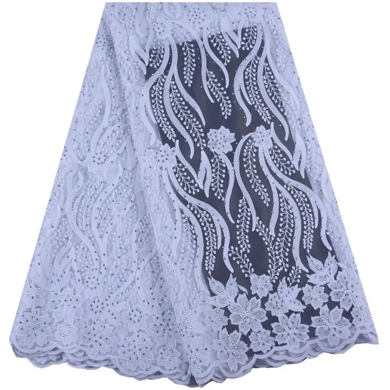 Последняя Чистая Белая французская кружевная ткань с камнями африканская