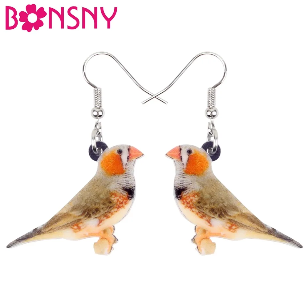 Bonsny акриловые Lovley Zebra Finch Bird Серьги большие длинные висячие серьги модные