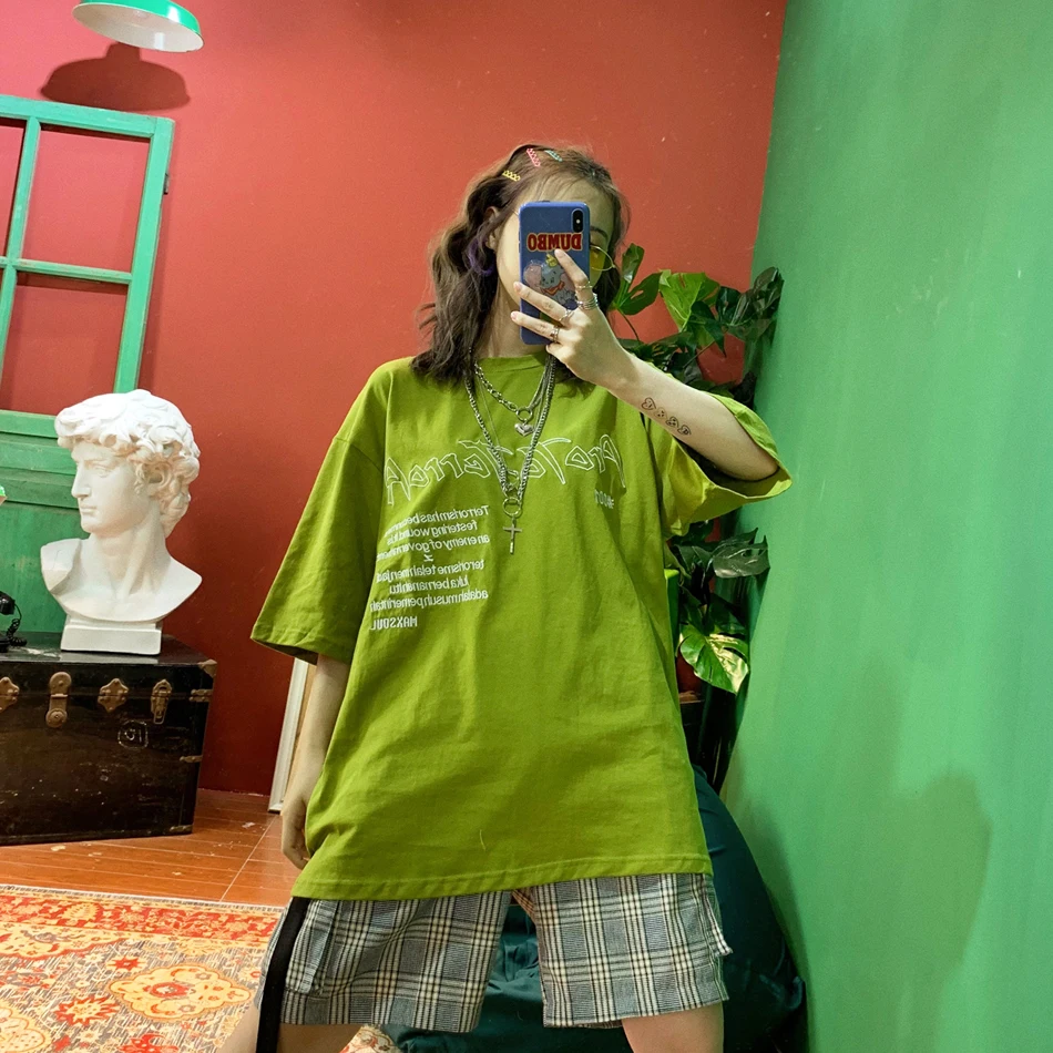 Летняя уличная свободная футболка с вышивкой в стиле хип-хоп пятью рукавами для