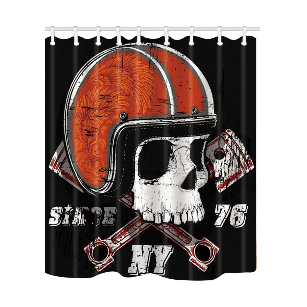 

Home Decoration Bathroom Shower Curtains Polyester Fabric Skull Printing Black Bath Screens Waterproof Mildew Proof with Hooks