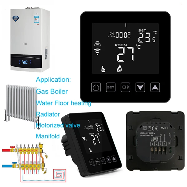 Black 3A (Boiler) WiFi умный термостат комнатный контроль температуры Лер для воды/электрический подогрев пола/газовый котел Голосовое управление Alexa Google Home - Цвет: Black 3A (Boiler)