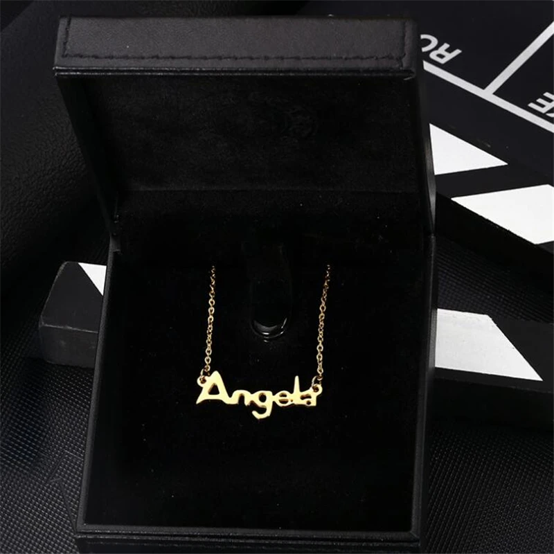 2018 New Women Necklace Script Name " Angel Stainless Steel Gift Letter Gold color Nameplate Necklaces | Украшения и