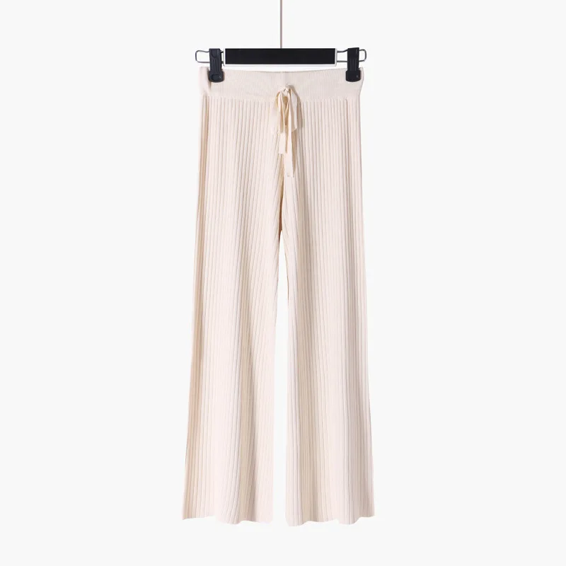 Новая мода 2018 осень зима женские брюки трикотажные широкие эластичная высокая