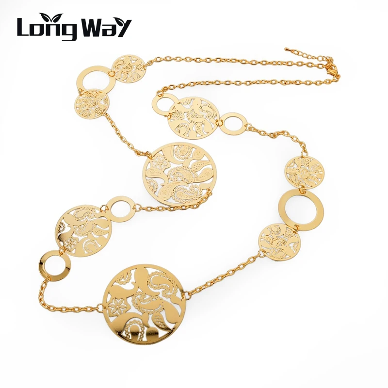 LongWay модные золотистые массивные ожерелья Chian Новые Цветочные Подвески Длинные
