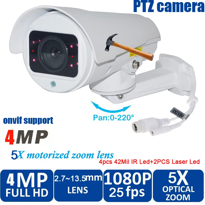 

waterproof onvif 5MP HD bullet IP camera Smart Mini Bullet PTZ IP Camera with 10x zoom 100m night vision 4MP ptz ip camera
