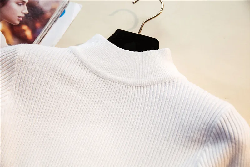 Winter Warm Basic Long Sleeve Lady's Sweater Turtleneck Pullover Knit Sweaters For Women Jumper Pull Femme Green Female Sweaters