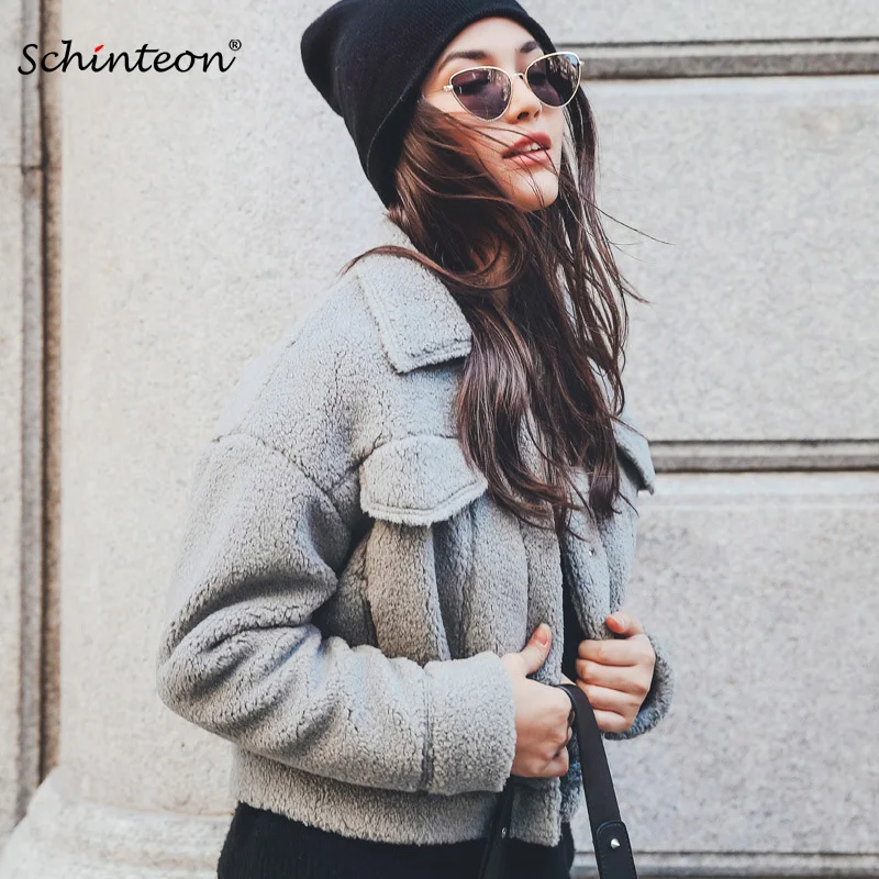 Шуба из искусственного меха стриженная овчина фиолетовая серая розовая 2018|faux fur