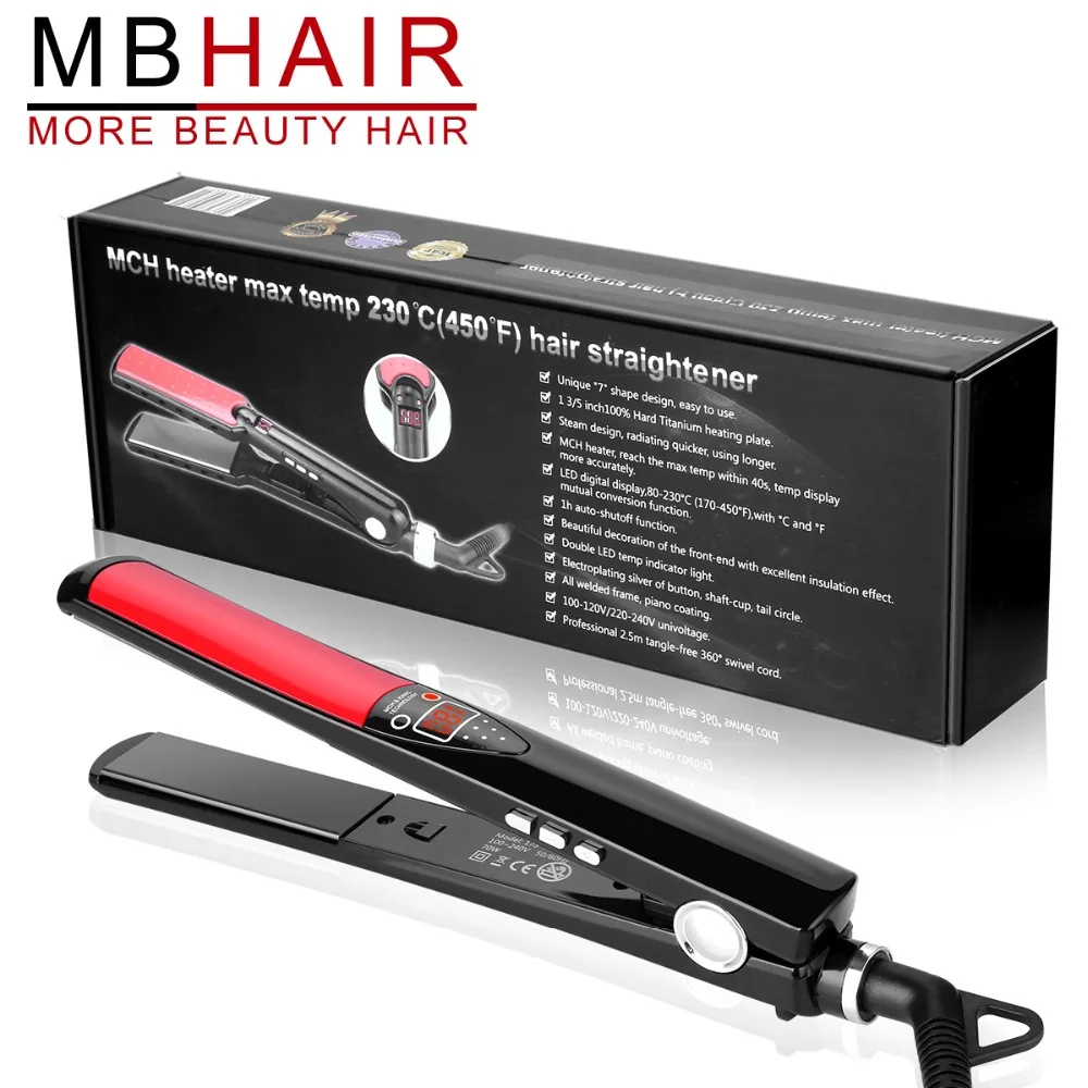 MBHAIR, ЖК-дисплей, титановые пластины, утюжок для выпрямления волос, инструменты для укладки, профессиональный выпрямитель для волос