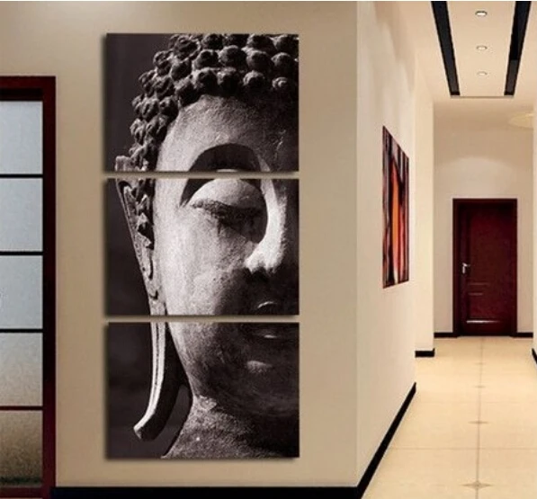 Бесплатная доставка 3 панели настенная живопись Будда картина маслом на холсте