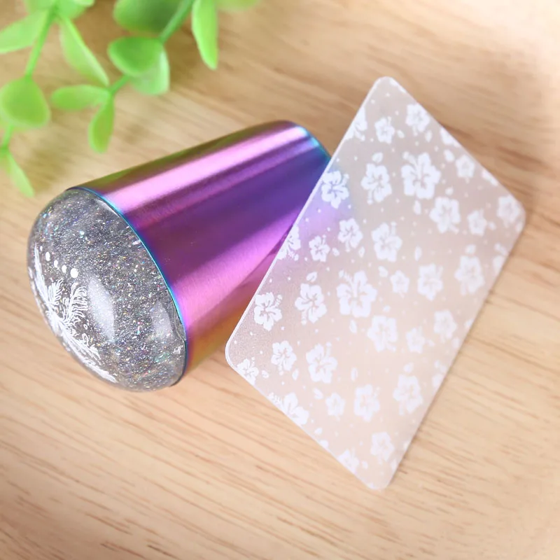 

Silicone Nail Stamper with Scraper Colorful Handle Holo Nail Stamper Manicure Stamp Template Tools
