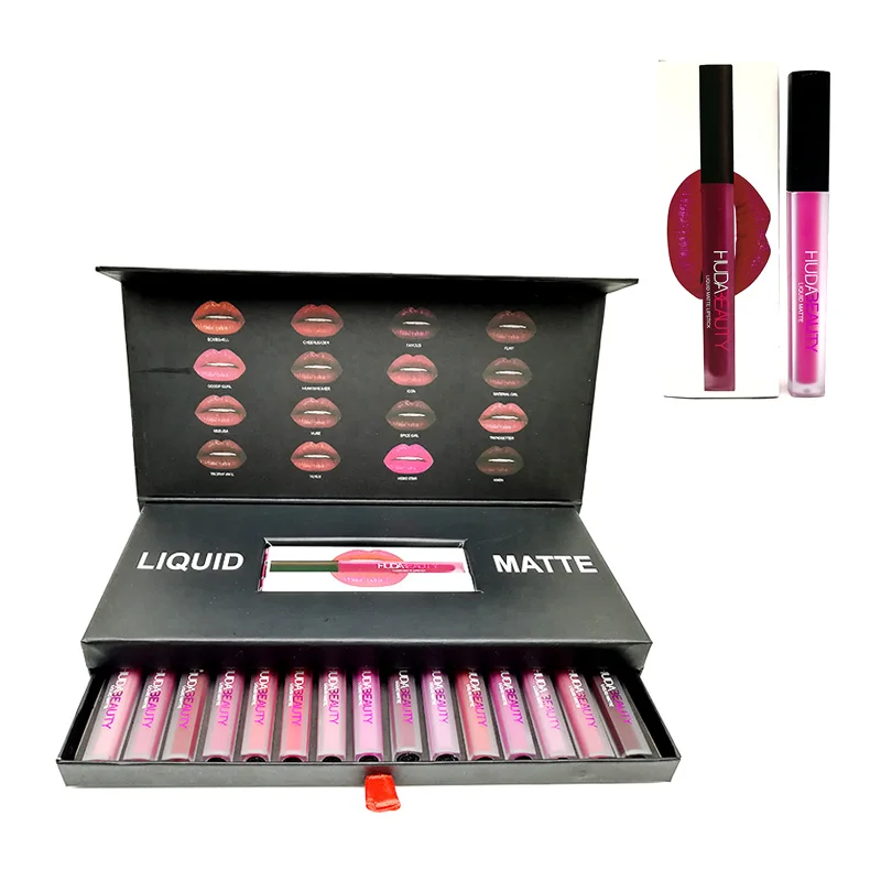 Жидкая помада 2 в 1 Hudas Beauty Makeup 6 шт. + Крем теней для век блеск губ Labiales матовый