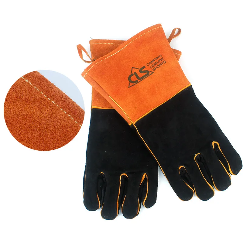 

Camping Barbecue Gloves Cowhide High Temperature Insulation Protect Gloves For Hiking Picnic Fishing Camping BBQ Equipment