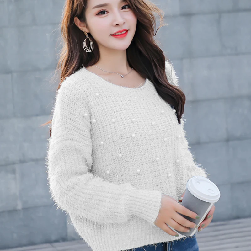 2018 модный вязаный осенне-зимний женский свитер с длинным рукавом Женский пуловер
