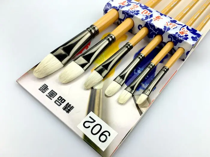 Round front bristle gouache single bristle brush watercolor pen set oil brush paibi Paint Brushes
