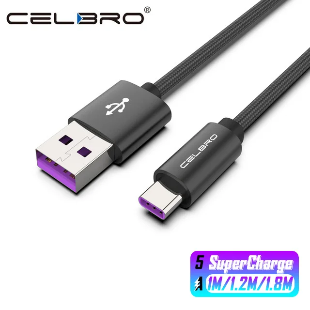 Зарядный кабель 5A SuperCharge USB Type C для Huawei Mate 20 10 9 Pro Lite P20 P10 Plus быстрой зарядки типа 1 м