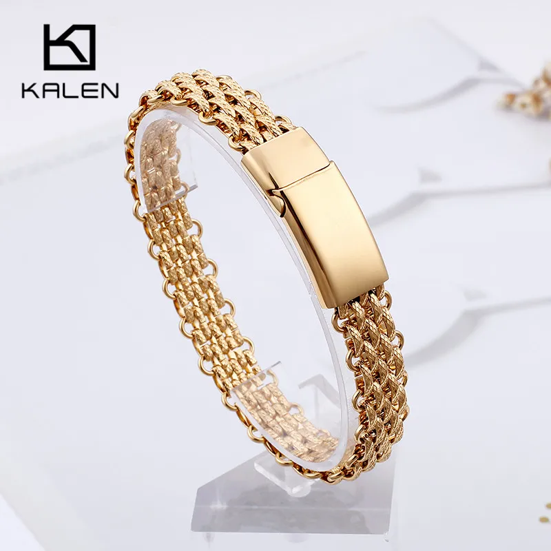 KB100277-K KALEN,, Дубайский Золотой браслет из нержавеющей стали, мужские Модные Многослойные браслеты 22 см, ручная цепочка, ювелирные изделия - Окраска металла: KB100277-K