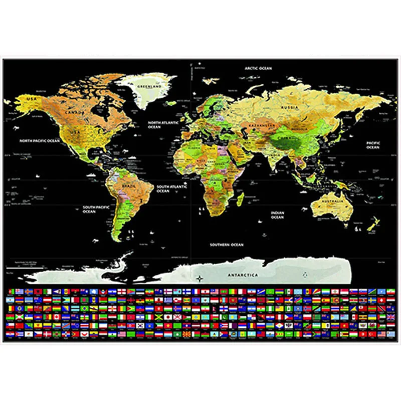 Карта мира скретч креативный Путешествия США Канада государственный флаг