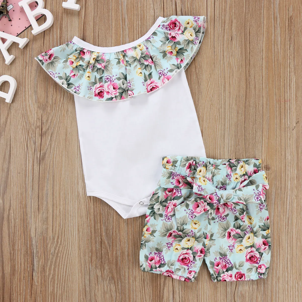 Комплект из 2 предметов для новорожденных девочек комбинезон с открытыми плечами