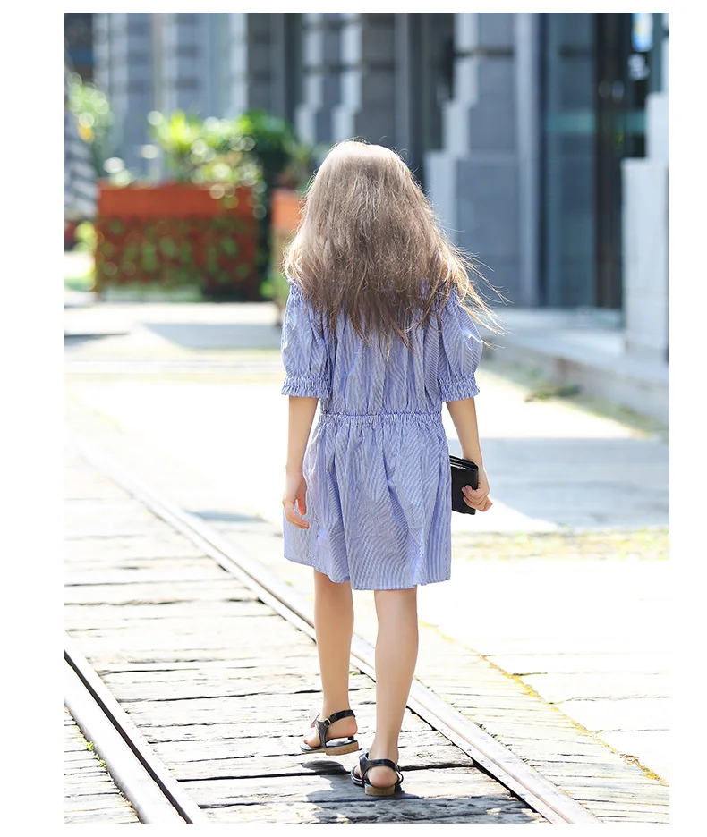 2017 платье в синюю полоску для девочек-подростков платья морском стиле с