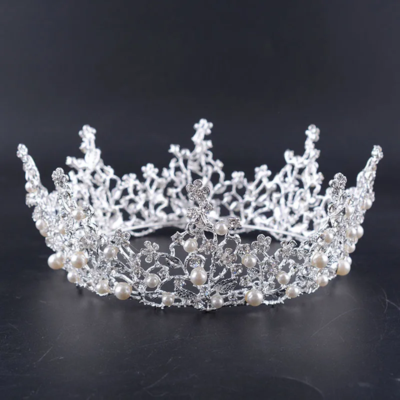 Короны King queen для женщин, свадебная тиара, полная круглая диадема, роскошные стразы, свадебные аксессуары для волос coroa de novia