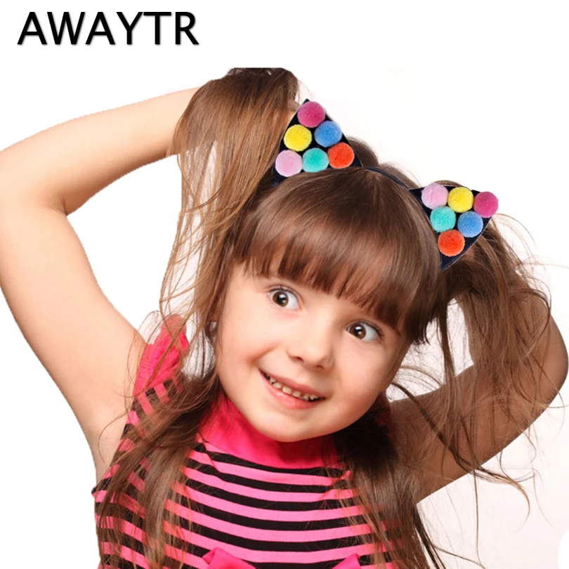 AWAYTR, новинка, вечерние повязки на голову на Хэллоуин, для девушек, уши, повязки на голову, милые аксессуары для волос, кошачьи ушки, женские меховые повязки на голову