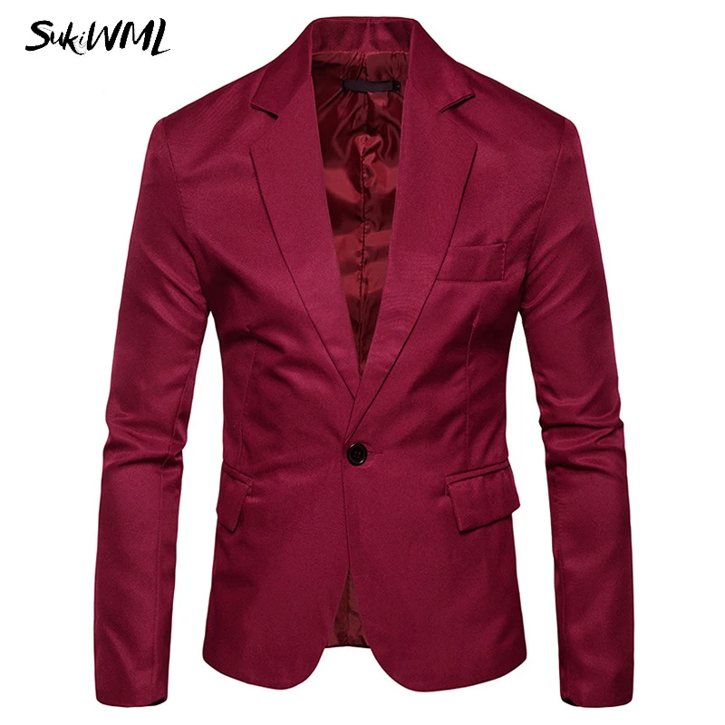 SUKIWML 2017 Новый брендовый Блейзер Masculino приталенный Hombre осенний однотонный деловой