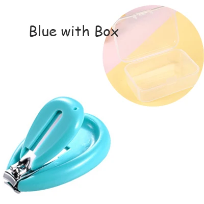 Blue with box Милые безопасные детские кусачки для ногтей, детские ножницы для ногтей, триммер для пальцев, ножницы, Детские кусачки для ногтей, удобный уход на каждый день - Цвет: Blue with box