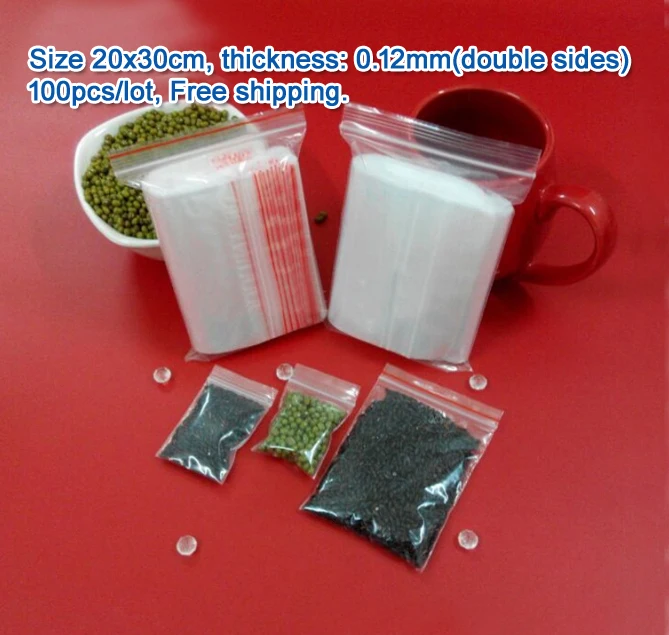 

100pcs double sizes thickness 0.12mm Transparent PE Zip Lock jewelry Packaging bags, 20*30cm clear plastic bags for gift storage