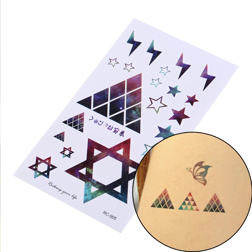 1 Sheet Colorful Waterproof Stickers Geometric Five Star Tattoo Sticker Body Art Temporary | Красота и здоровье