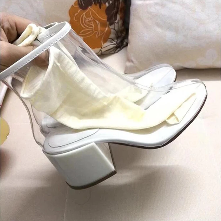 Stylesowner 2020 Горячие Модные женские ПВХ прозрачные сапоги с носками на массивном