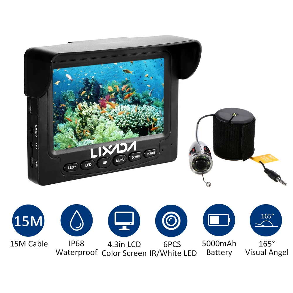 Подводный рыболокатор Lixada 1000TVL 4.3in ЖК монитор светодиодсветодиодный ночного