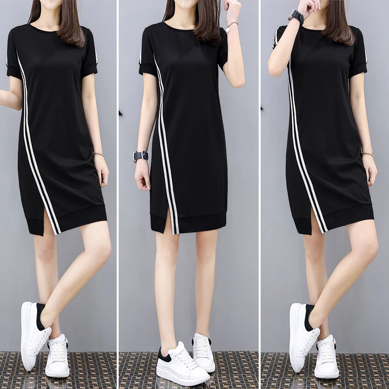 

Женское летнее платье большого размера, новинка 2018, Длинное свободное платье с коротким рукавом в животе