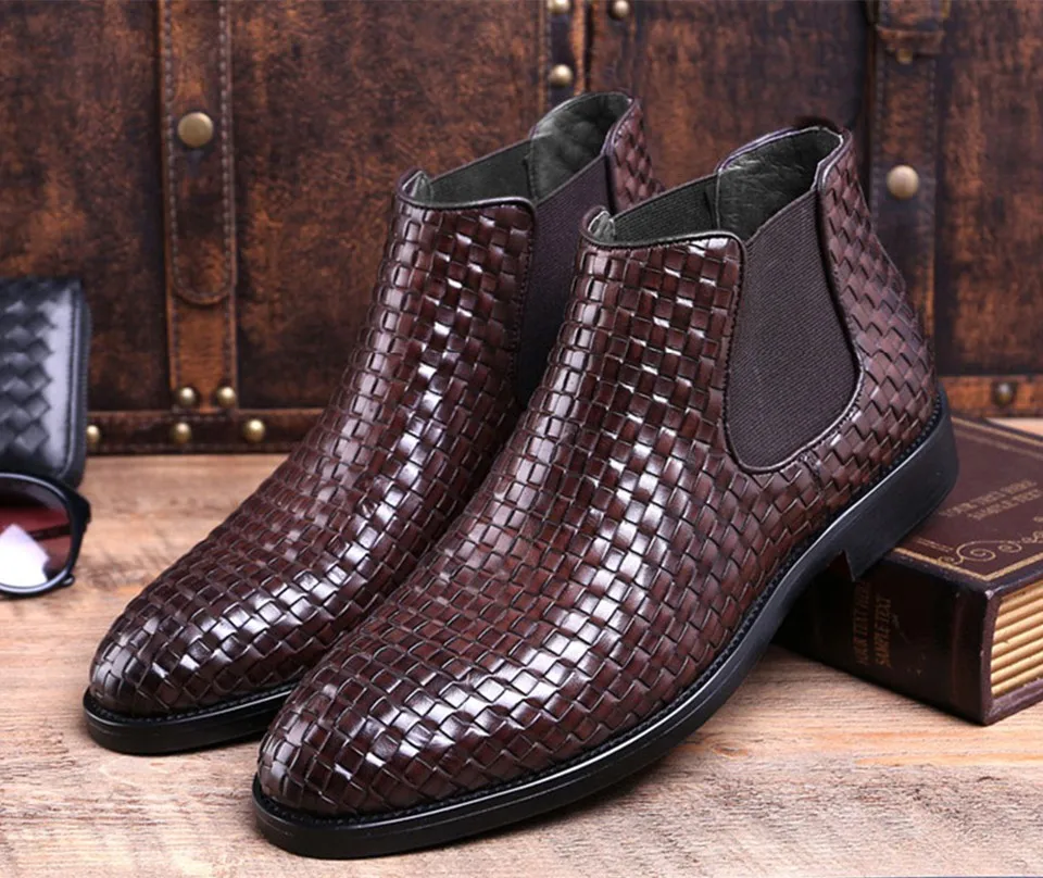 Для мужчин ботинки челси магазин при фабрике бренд slip-on кожаные высокие мужские ботинки# AF3718