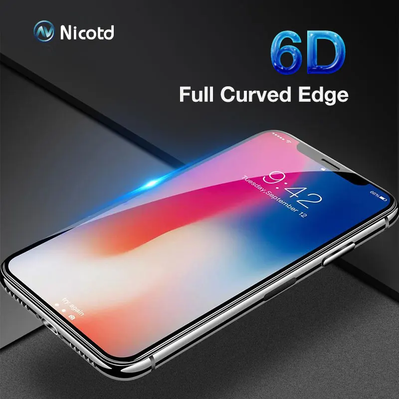 Nicott полное покрытие 6D Edge закаленное стекло для iPhone X 7 8 6 6s Plus Защита экрана 10 7Plus