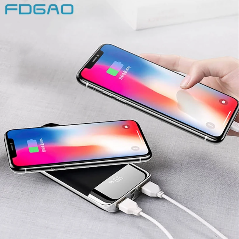 FDGAO 2 USB Power Bank 20000 мАч Qi Беспроводное зарядное устройство для iPhone XS Max XR X 8 Plus быстрая