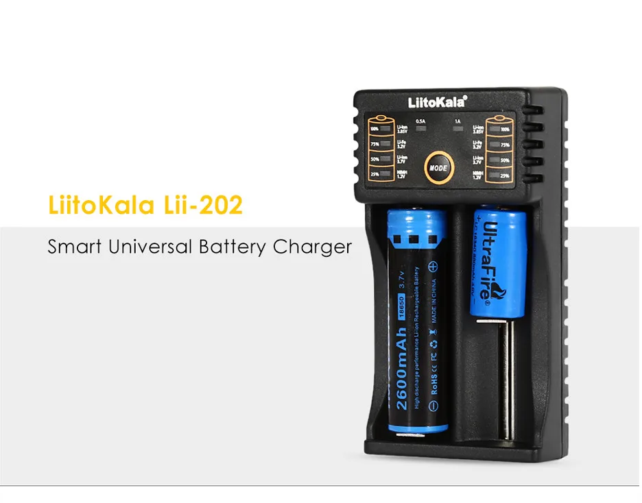 Lii-202 LiitoKala Carregador DE Bateria Inteligente com Funcao DE Banco DE Potencia USB para Ni-MH Bateria DE I